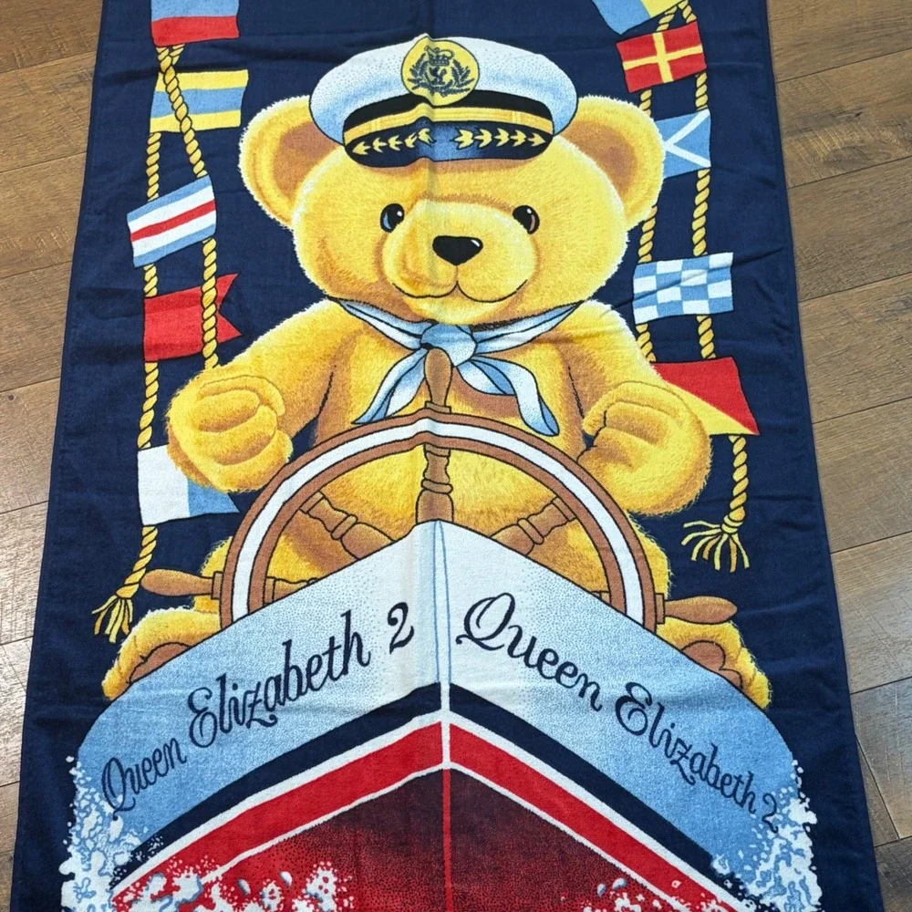 Vintage Hilasal QE2 Queen Elizabeth 2 Teddy Bear 59x29 Beach‎ Bath Towel